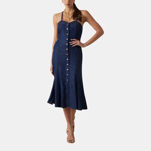 GUESS WOMEN'S EDNA BUTTON-FRONT DENIM MIDI DRESS